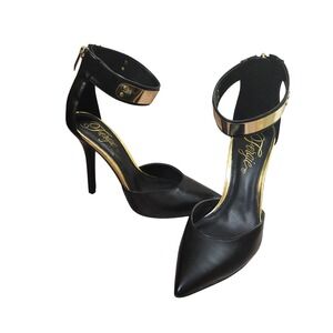 Fergie Palace Black Gold Metallic Ankle Cuff dOrsay Stiletto Heels Glam 8M NEW